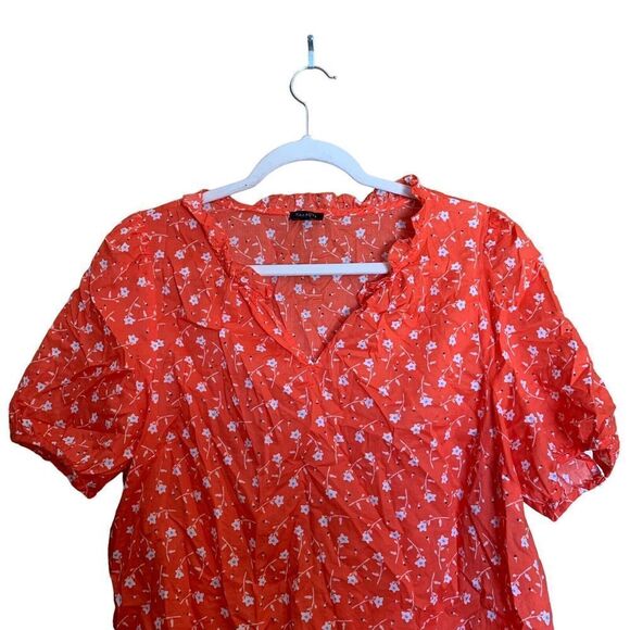 Talbots Womens Size XL Multicolor Floral Print Cotton Blend V-Neck Top Blouse - Picture 2 of 7